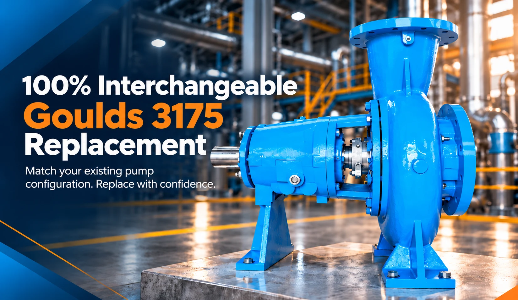 ANSI Pumps Pro blue 3175 replacement pump in a workshop, with configuration matching message
