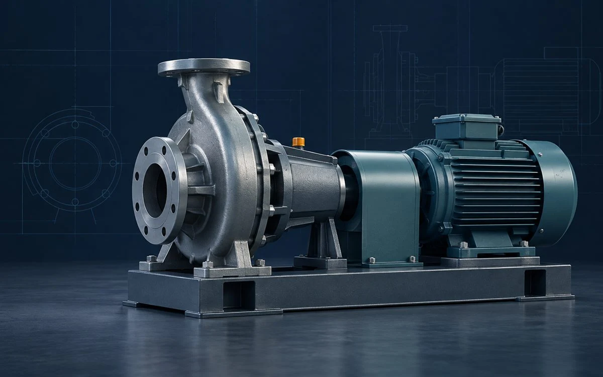 Illustrative horizontal process pump and motor on a baseplate
