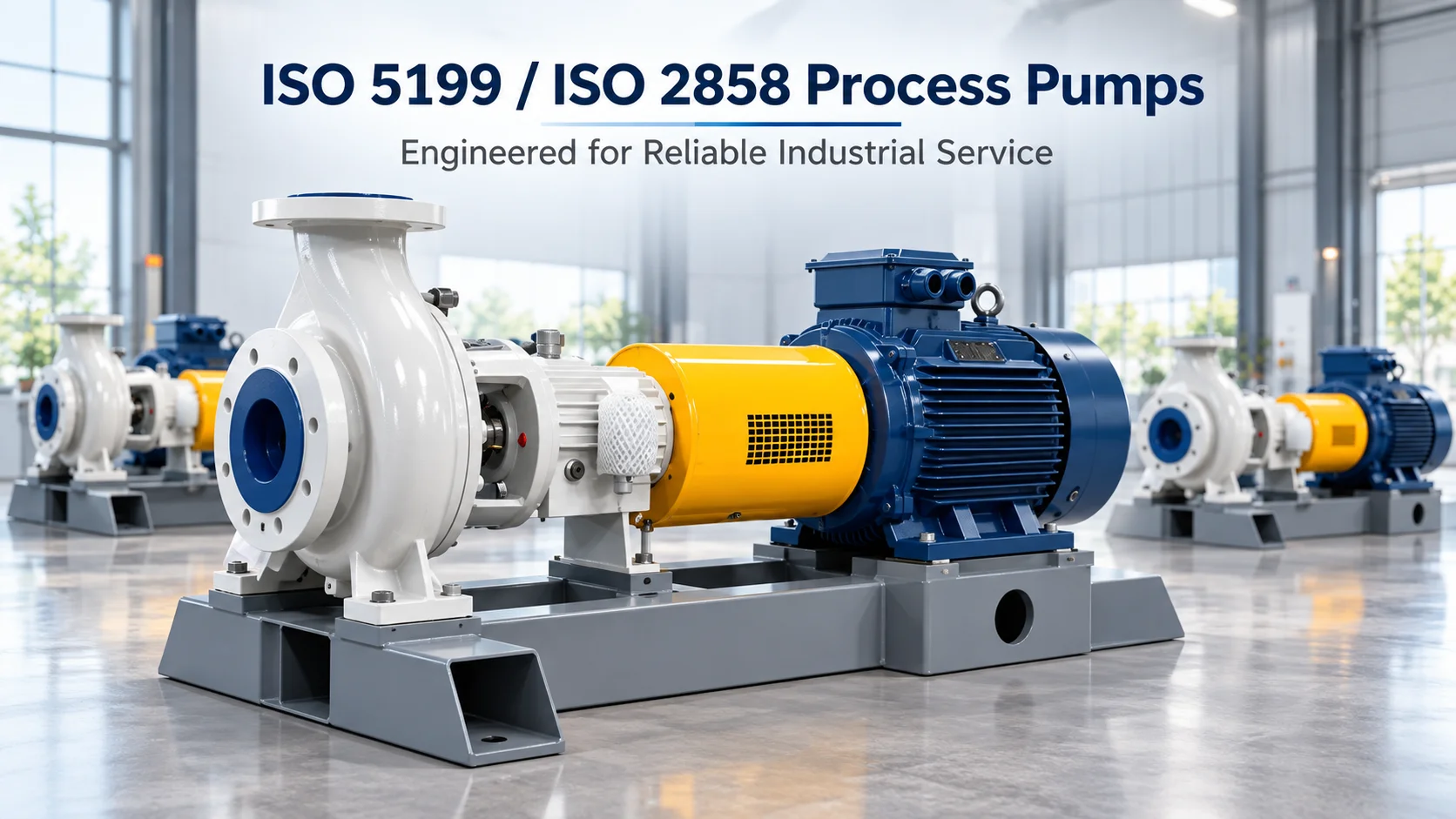 ISO 5199 and ISO 2858 AC process pump packages with pump, coupling guard and motor