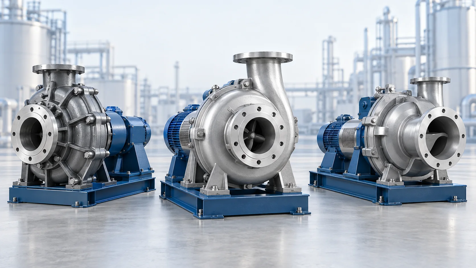 ISO 5199 process pump family showing AC, DW and DN pump routes