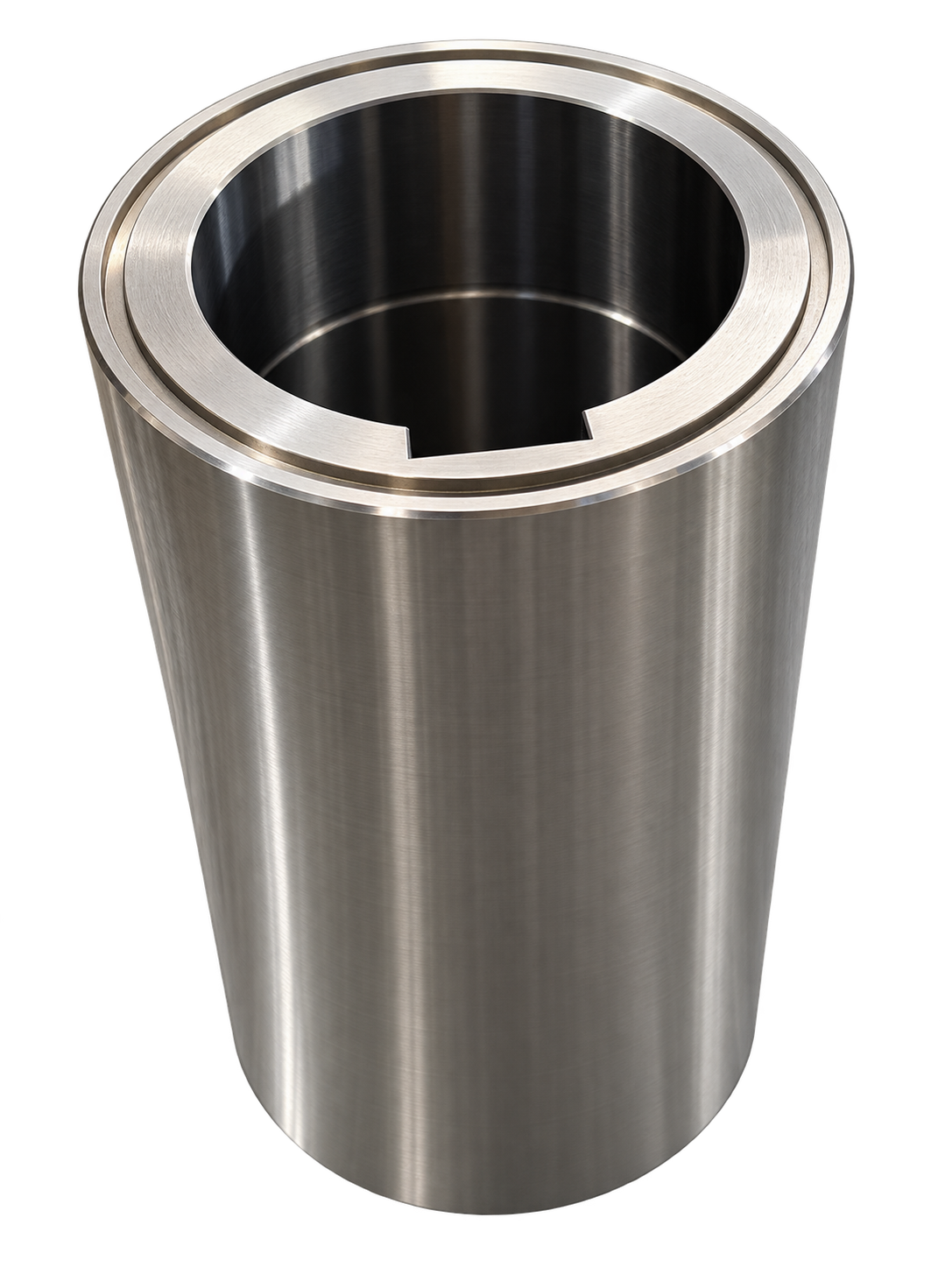 Customer-supplied equipment shaft sleeve showing its machined bore, rim and locating notch