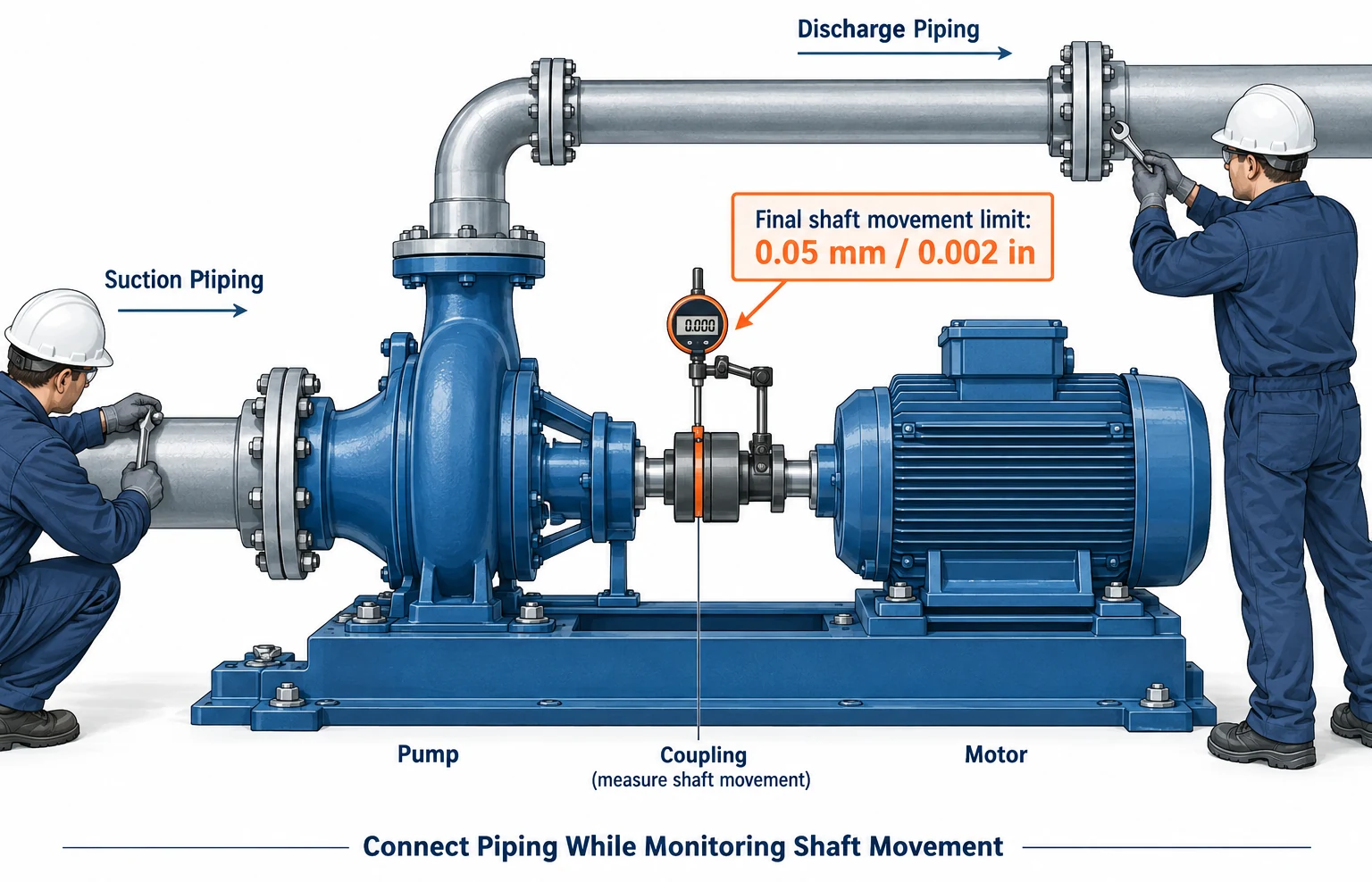 API 686 style pipe strain verification for pump and motor alignment