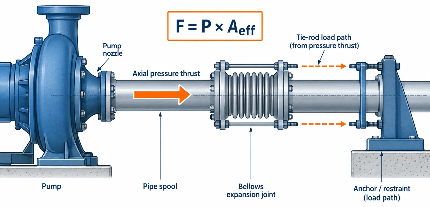 Expansion joint pressure thrust on pump nozzle load