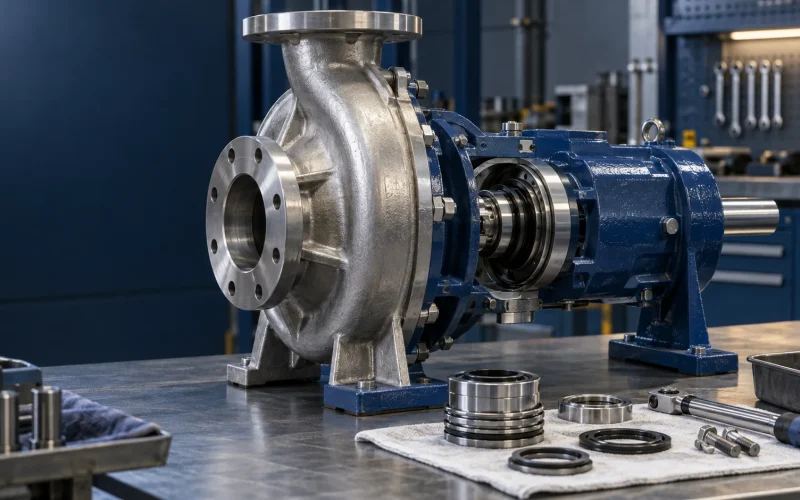 Durco Mark III chemical process pump and mechanical seal service assembly