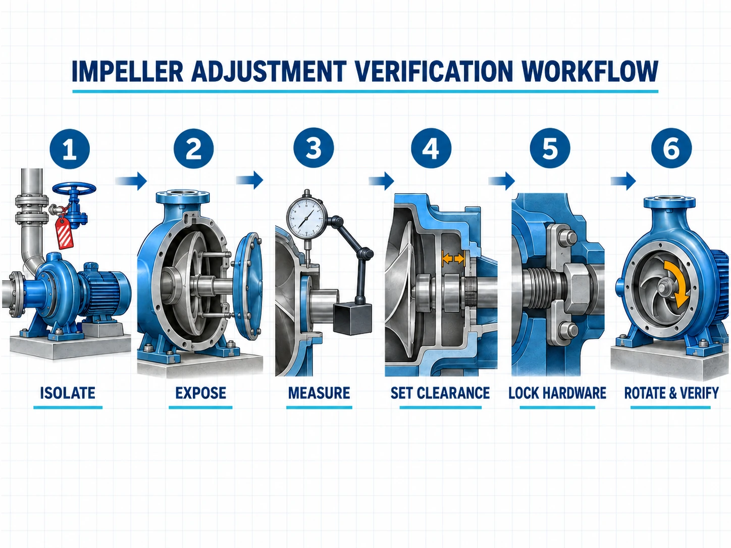 Goulds 3196 and Durco Mark 3 impeller adjustment workflow comparison