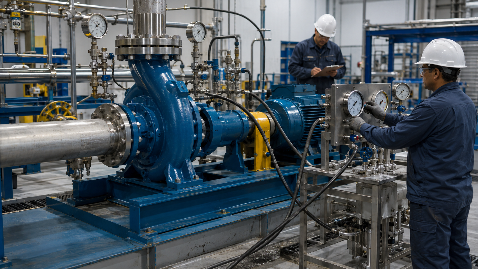 Hydrostatic pressure testing of ANSI B73.1 process pump casing before shipment