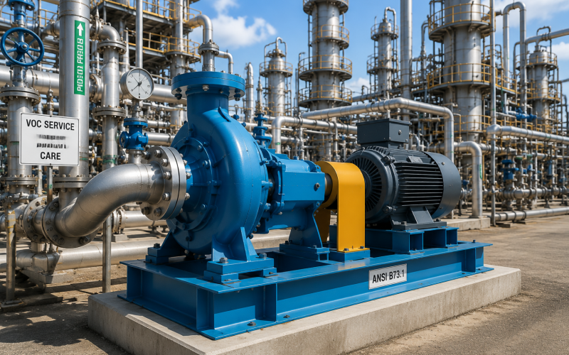 ANSI B73.1 process pump with mechanical seal for VOC compliance chemical applications