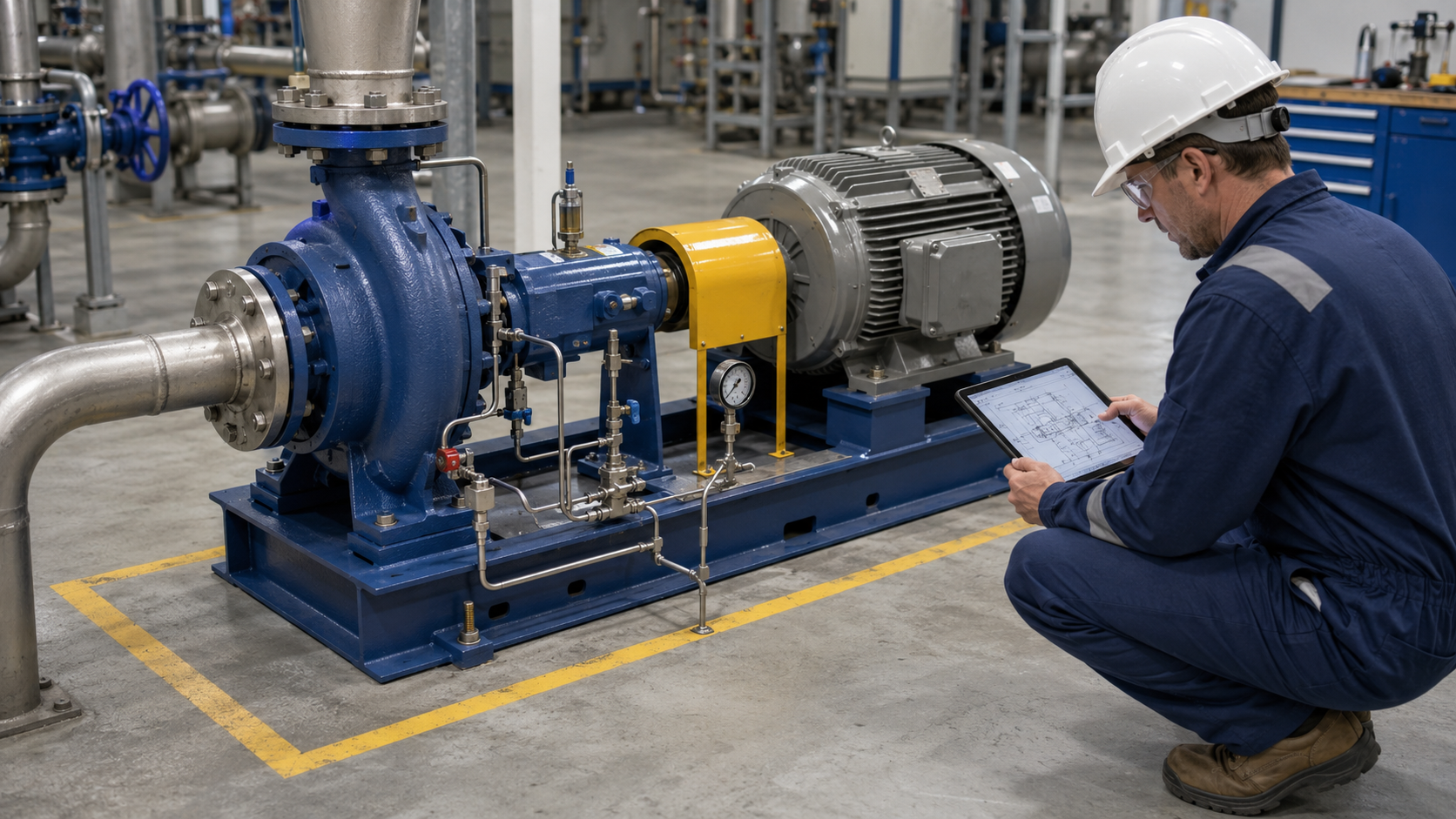 Auxiliary connection and maintenance clearance review for an ANSI process pump