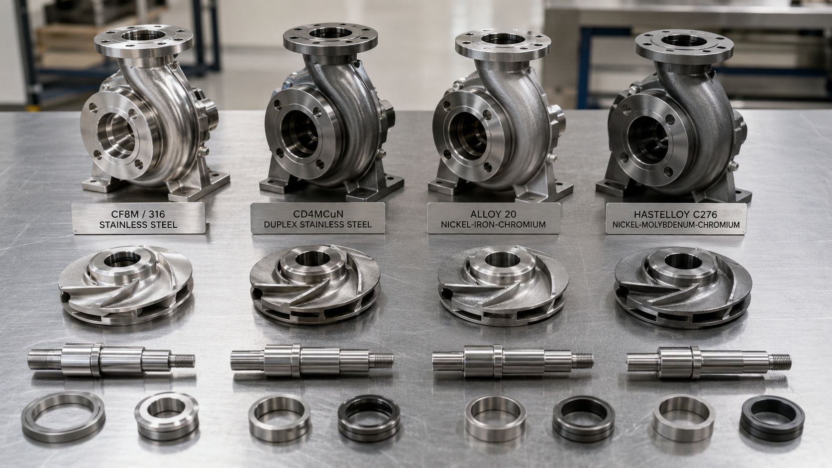 ANSI process pump material selection comparison including CF8M CD4MCuN and Alloy 20 alloys