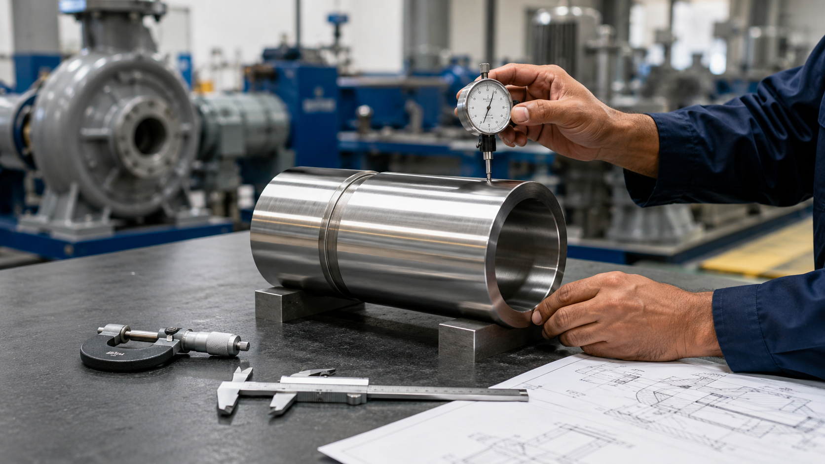 Dimensional inspection of a CD4MCuN pump shaft sleeve