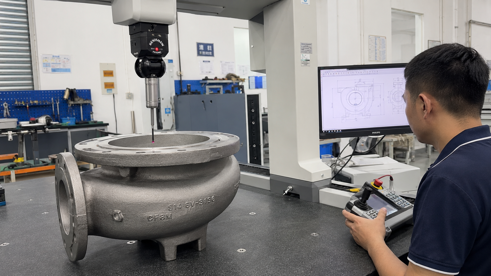 CMM dimensional inspection of ANSI process pump volute casing for Goulds 3196 replacement