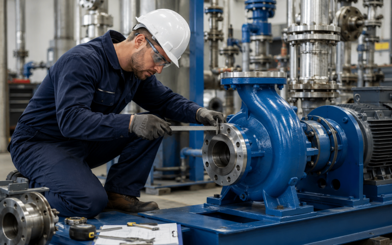 Engineer verifying a replacement pump for a Durco Mark III installation