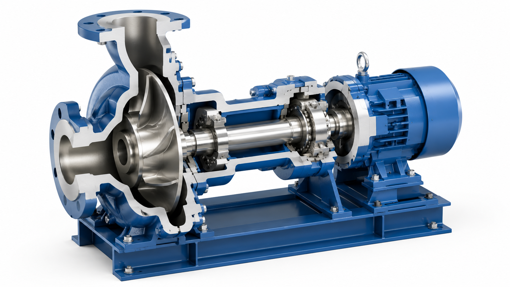 Cross-section diagram of an end-suction horizontal centrifugal pump showing impeller and casing