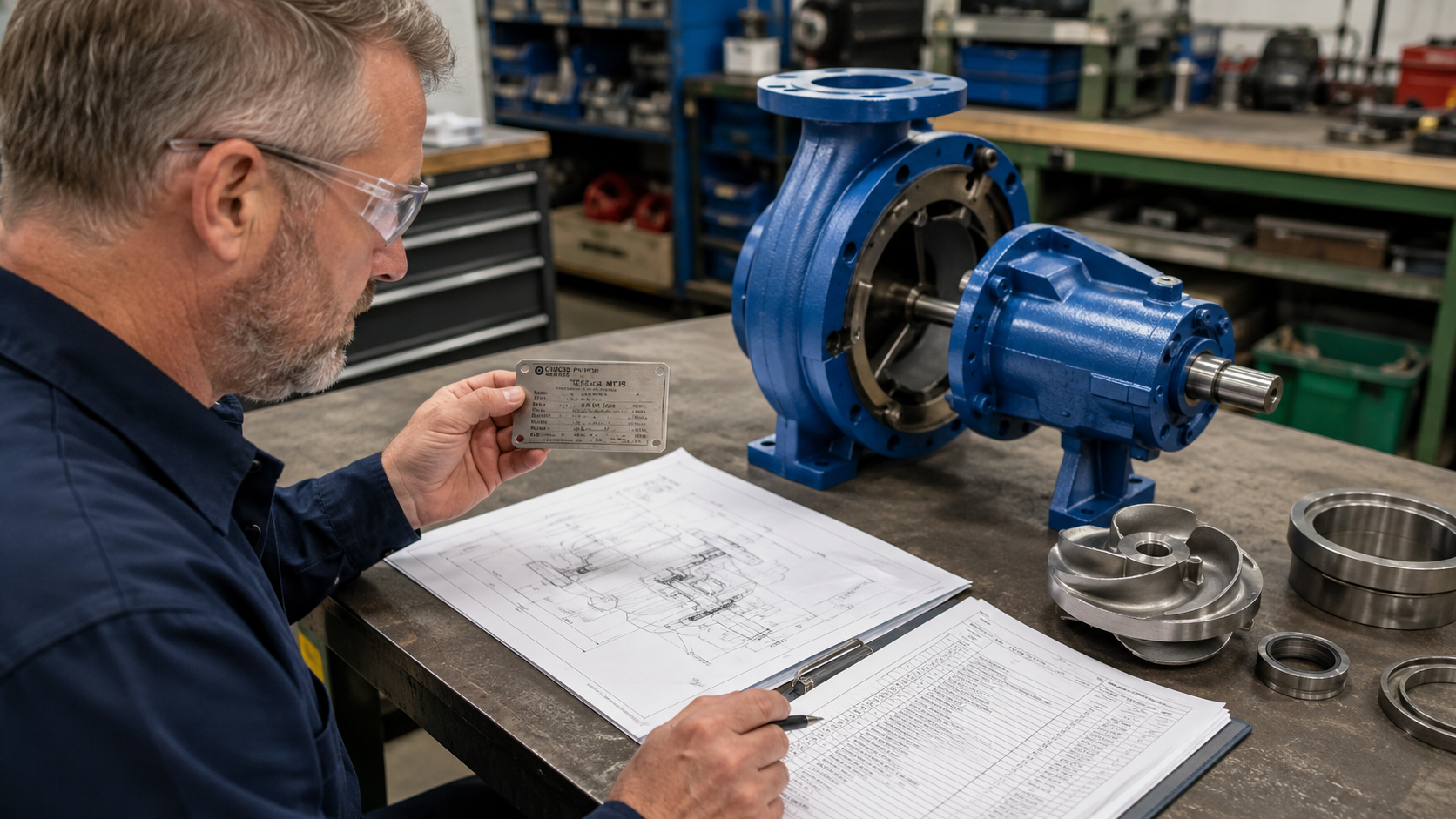 Goulds 3196 pump identification using nameplate and engineering drawings