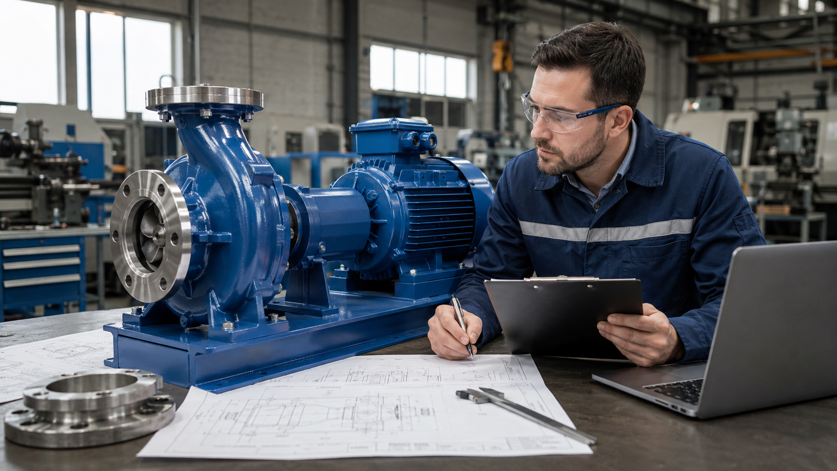 Engineer reviewing compatibility of a Goulds 3196 replacement pump