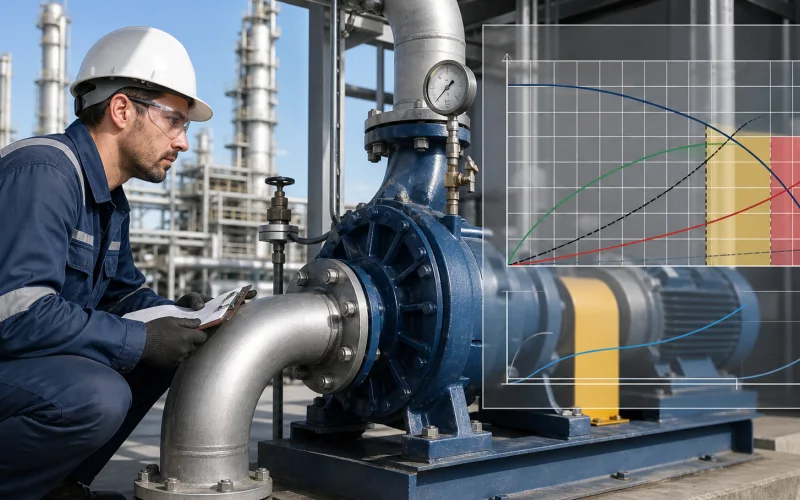 Illustration of a centrifugal process pump and operating data