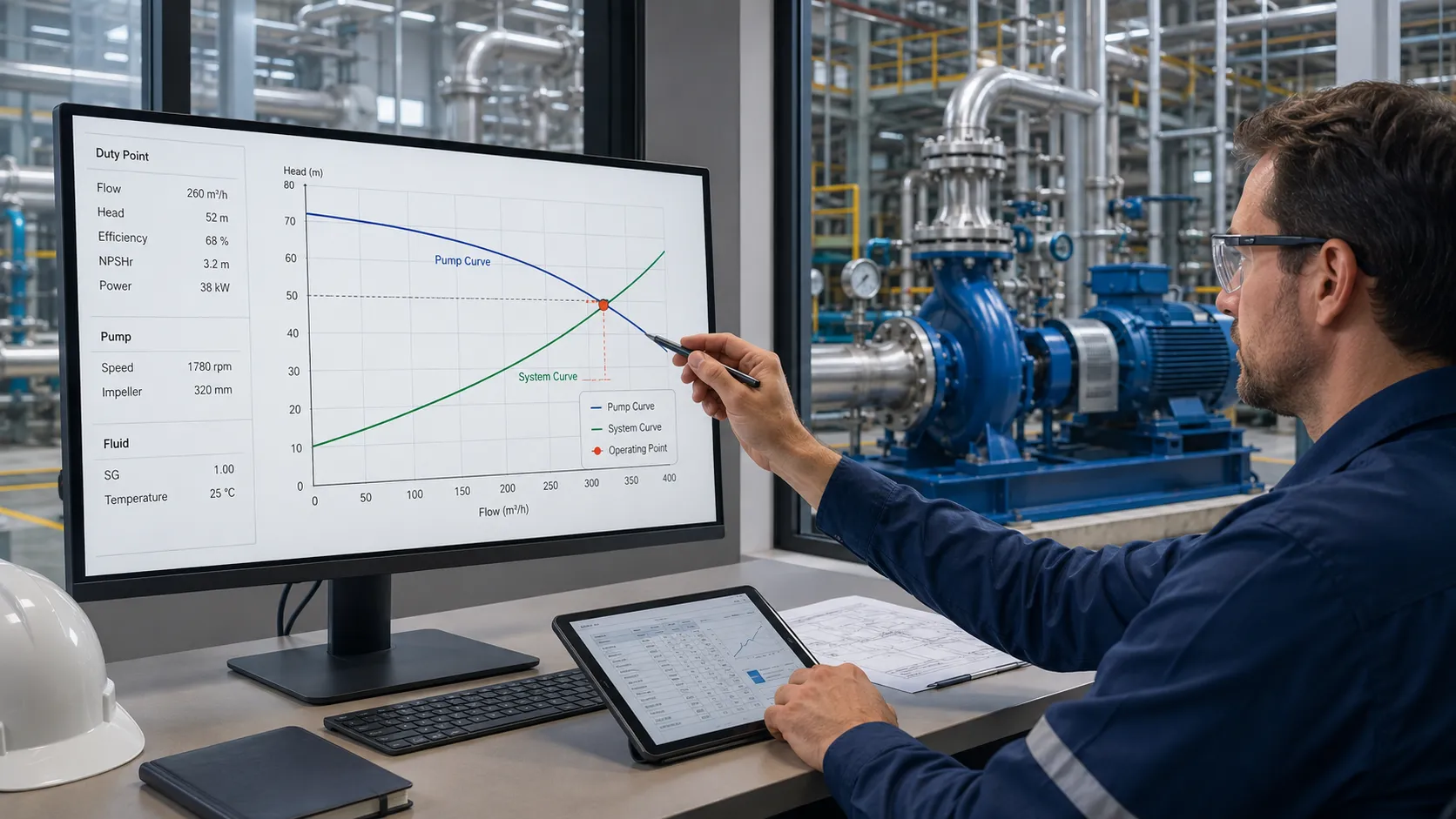 Pump curve and duty point verification before an ANSI pump retrofit