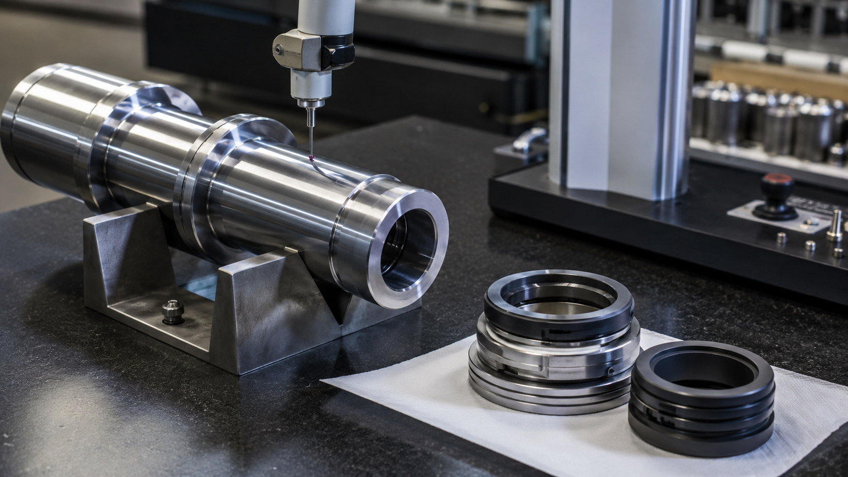 Surface finish and mechanical seal interface inspection on a pump shaft sleeve
