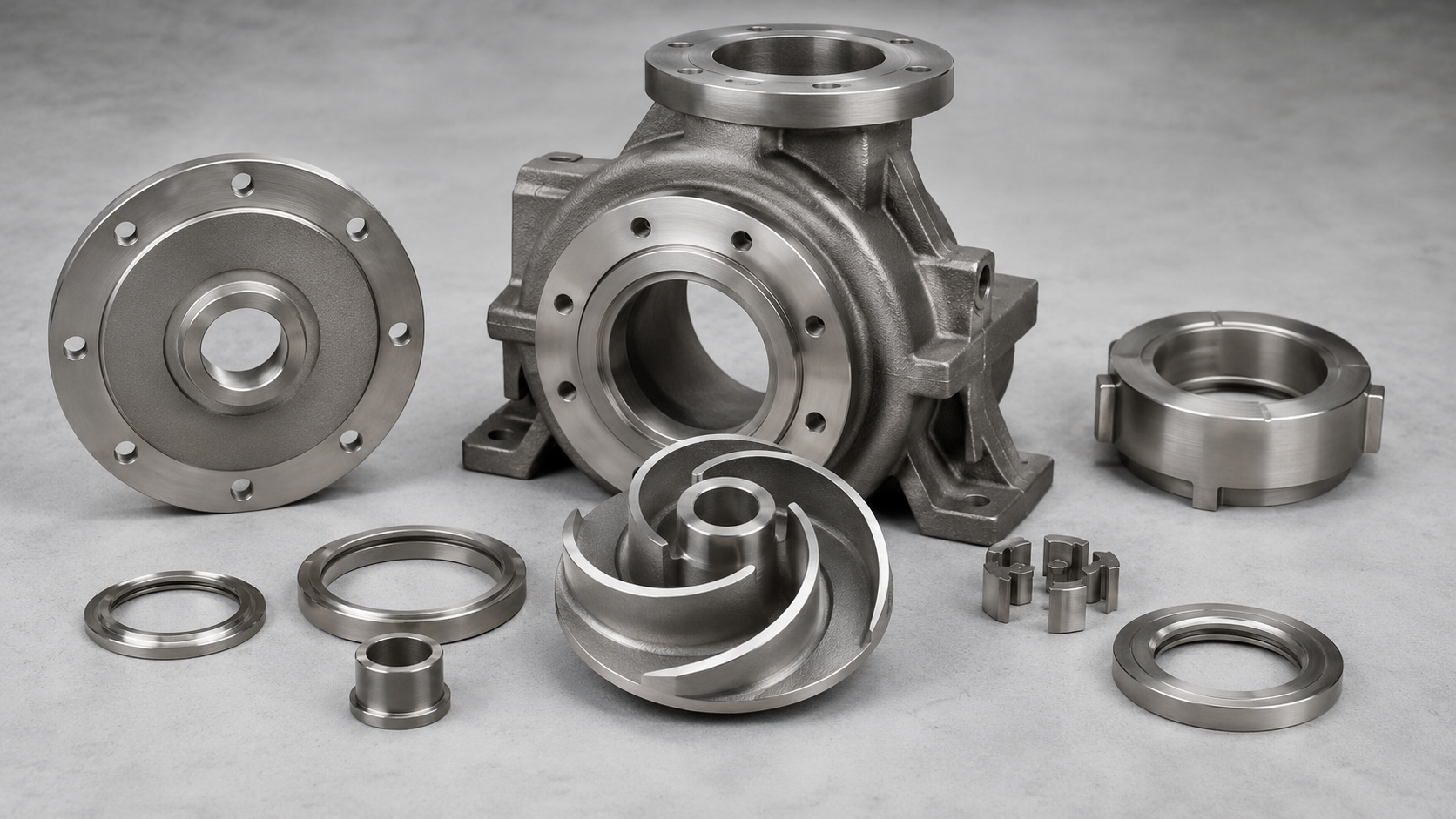 Interchangeable wet-end pump casing, cover, impeller, sleeve and wear rings