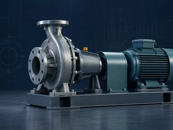 Illustrative horizontal process pump and motor on a baseplate