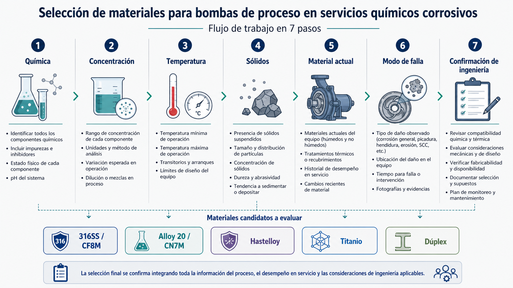 Initial engineering workflow for selecting pump materials for corrosive chemical service