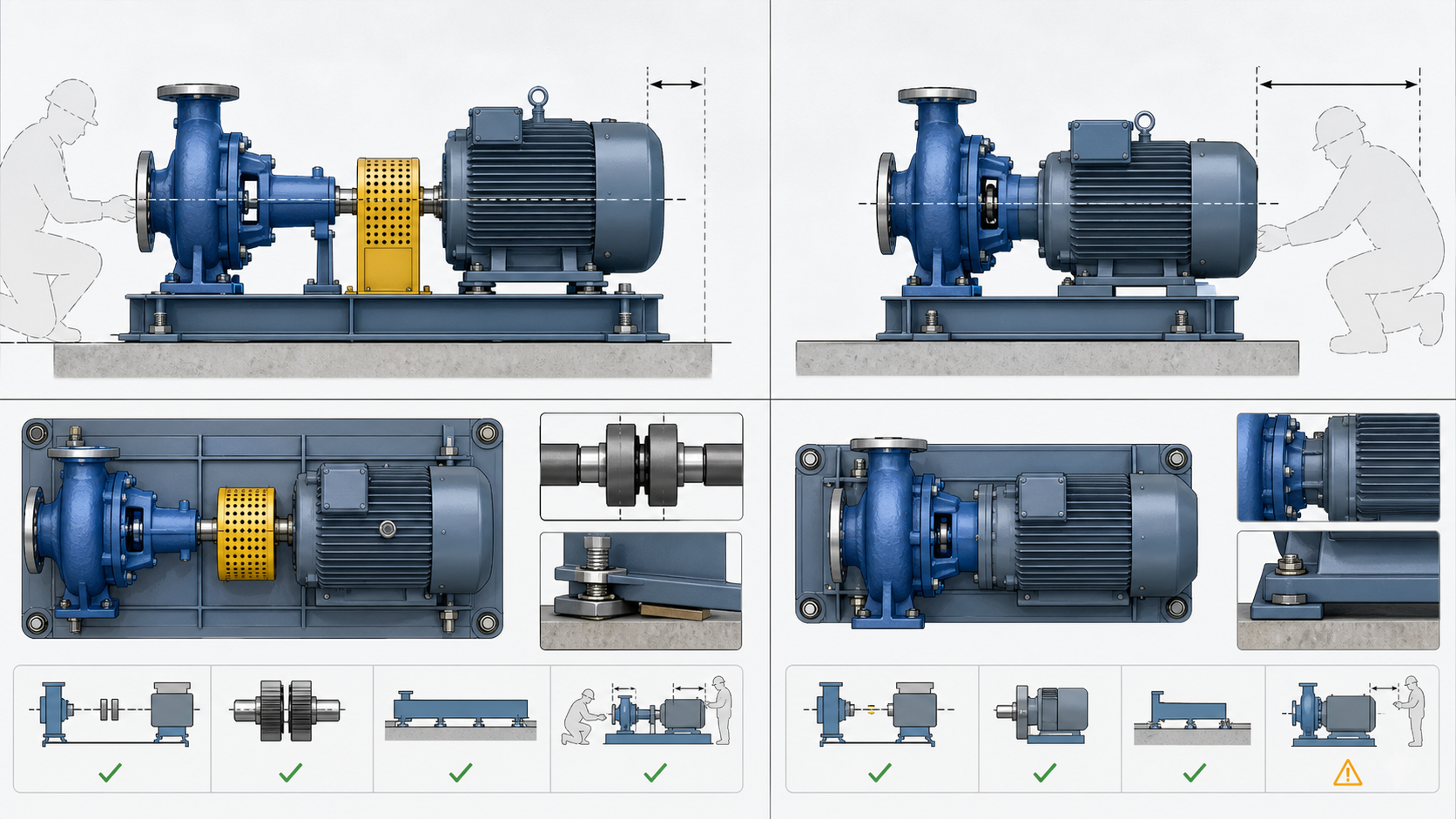 Technical comparison of frame-mounted and close-coupled pump alignment, base and maintenance access
