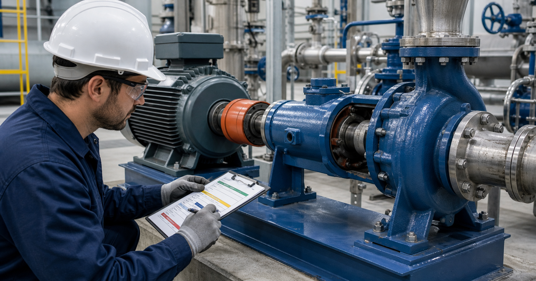 Industrial pump maintenance and condition monitoring points on an ANSI process pump