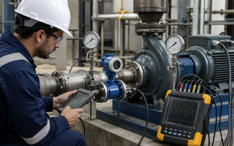 Pump system optimization review using flow, pressure and power measurements