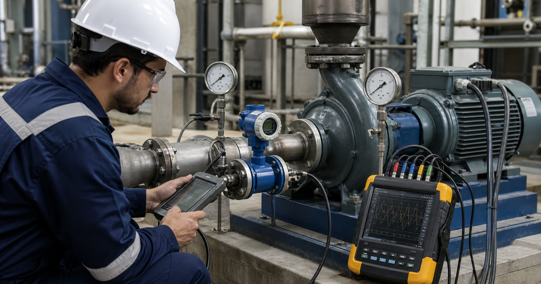 Pump system optimization review using flow, pressure and power measurements