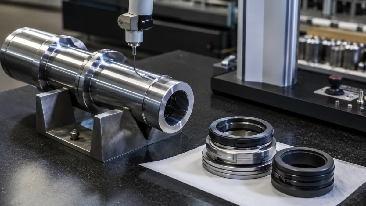 Surface finish and mechanical seal interface inspection on a pump shaft sleeve