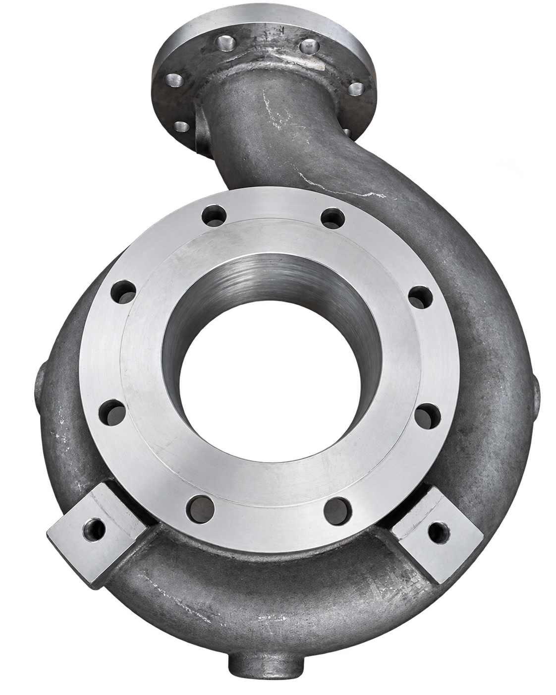 Pump casing viewed through its machined flanged inlet