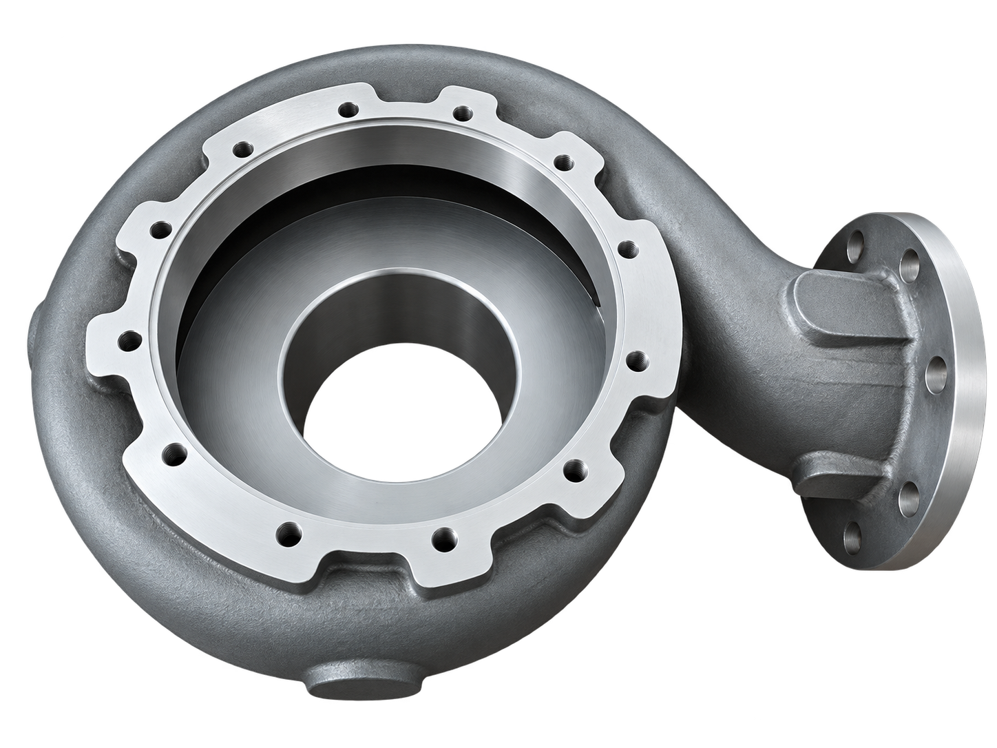 Pump casing with the cover opening and machined rim visible