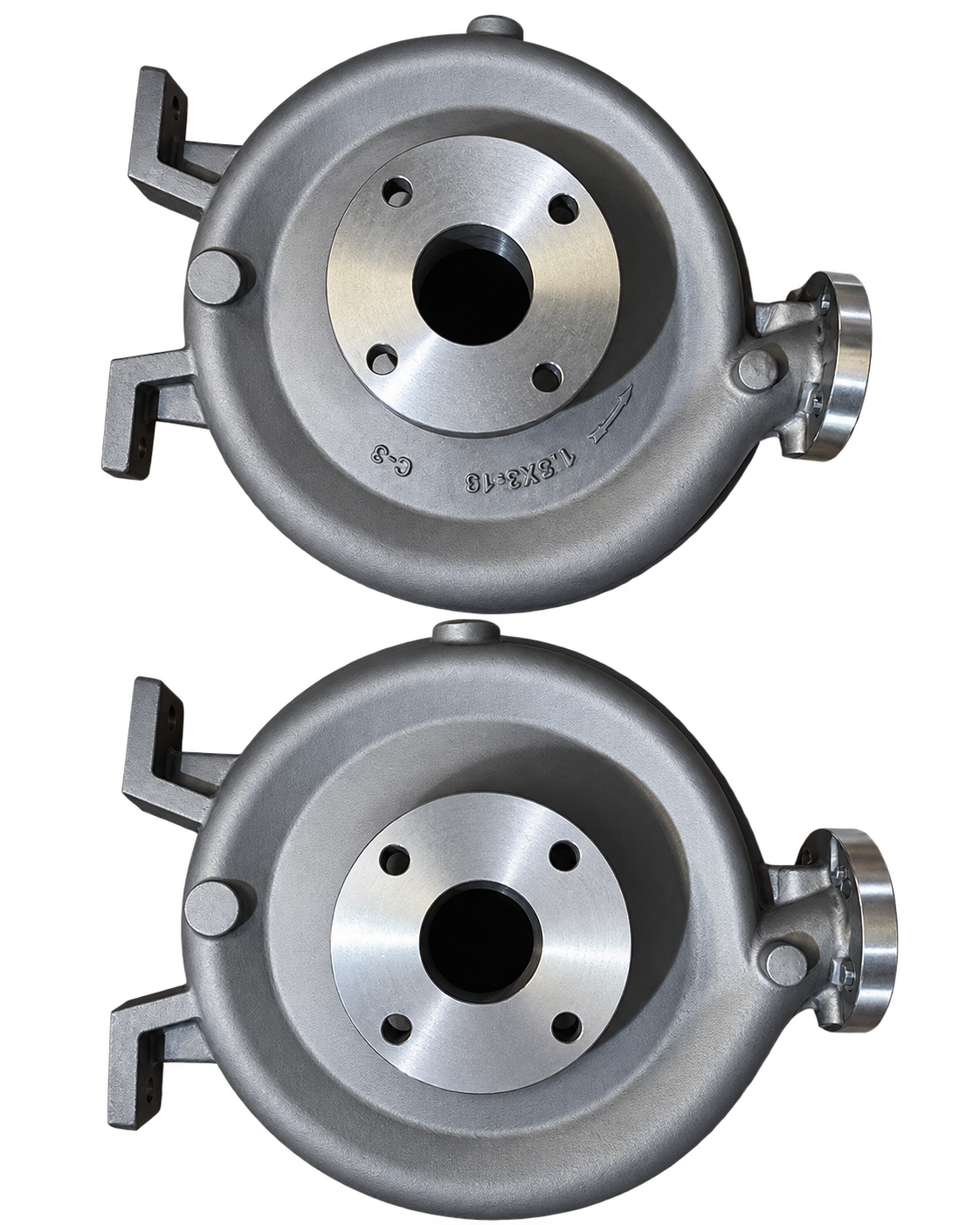 Two pump casing views with visible C-3 casting mark