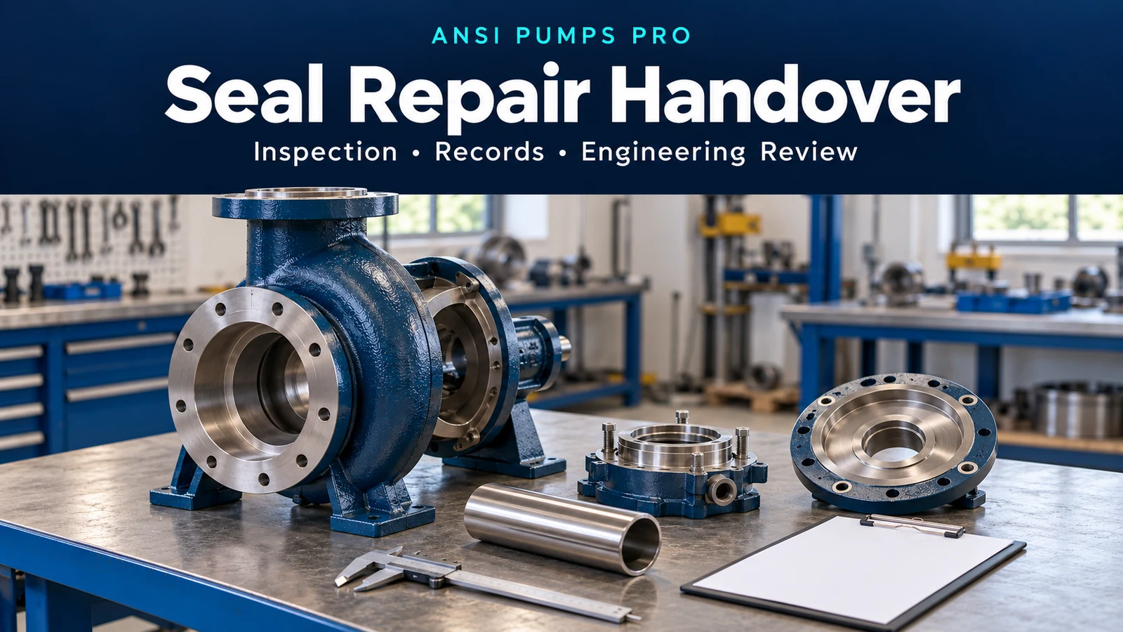 Seal Repair Handover: Inspection, Records and Engineering Review, above conceptual pump components on an inspection bench