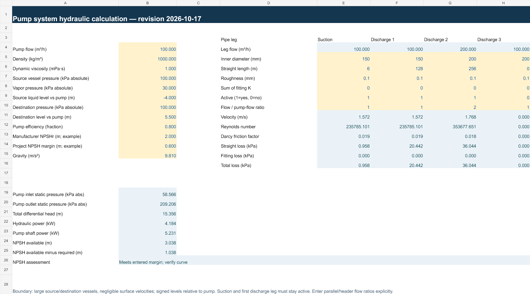 Pump System Hydraulic Calculator workbook preview
