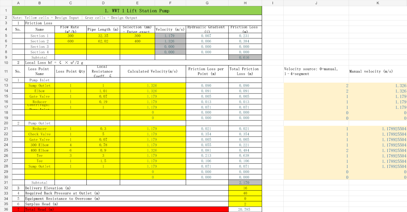 Lift Station Pump Head Calculator workbook preview