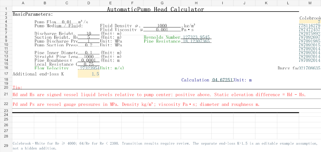Pump Head Determination + Friction Reference workbook preview